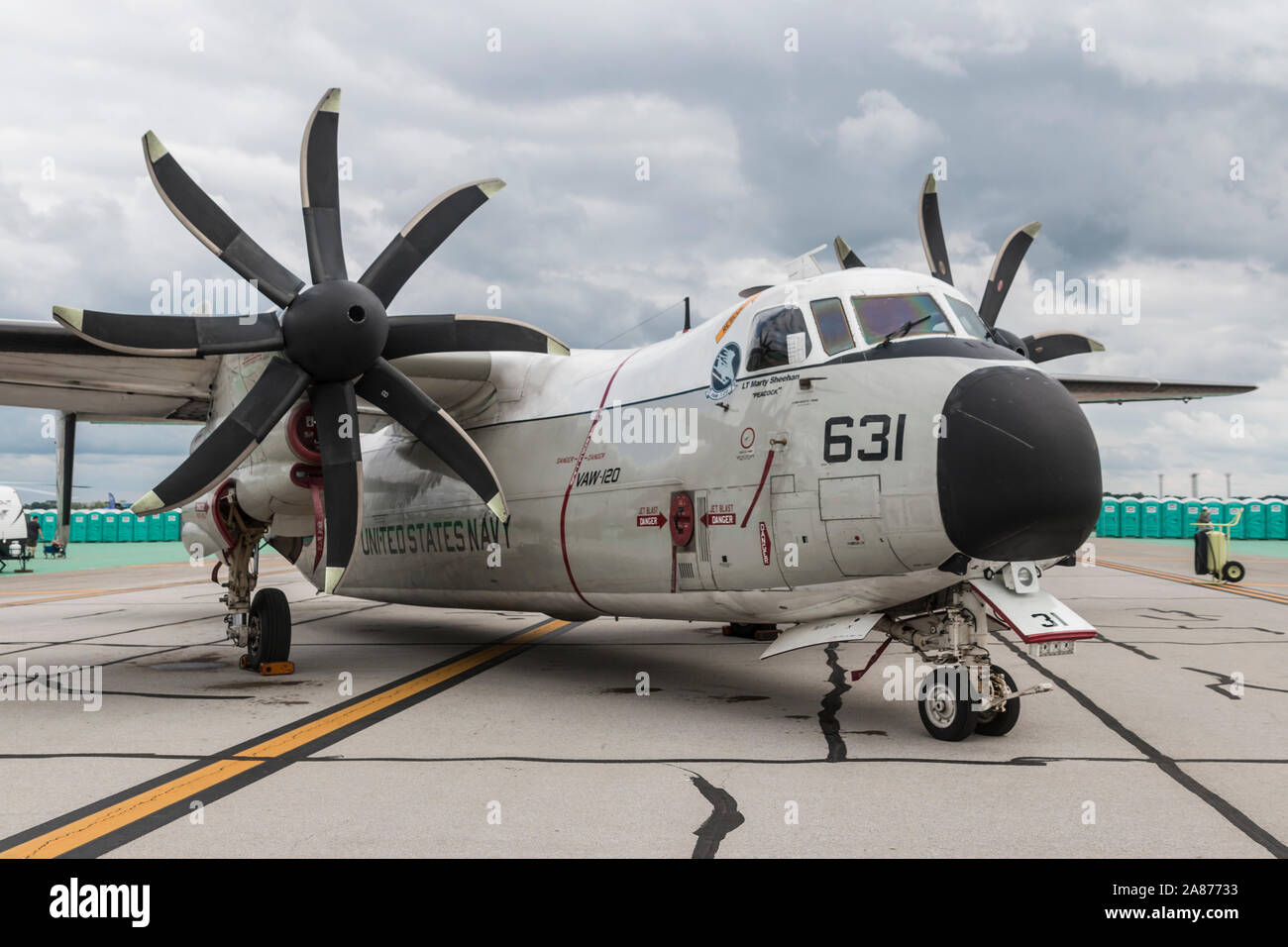 Die United States Navy E-2 Hawkeye am 2018 Vectren Dayton Airshow. Stockfoto