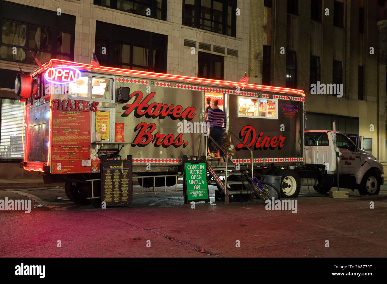 Haven Bros. Diner, Downtown Providence, Rhode Island Stockfoto
