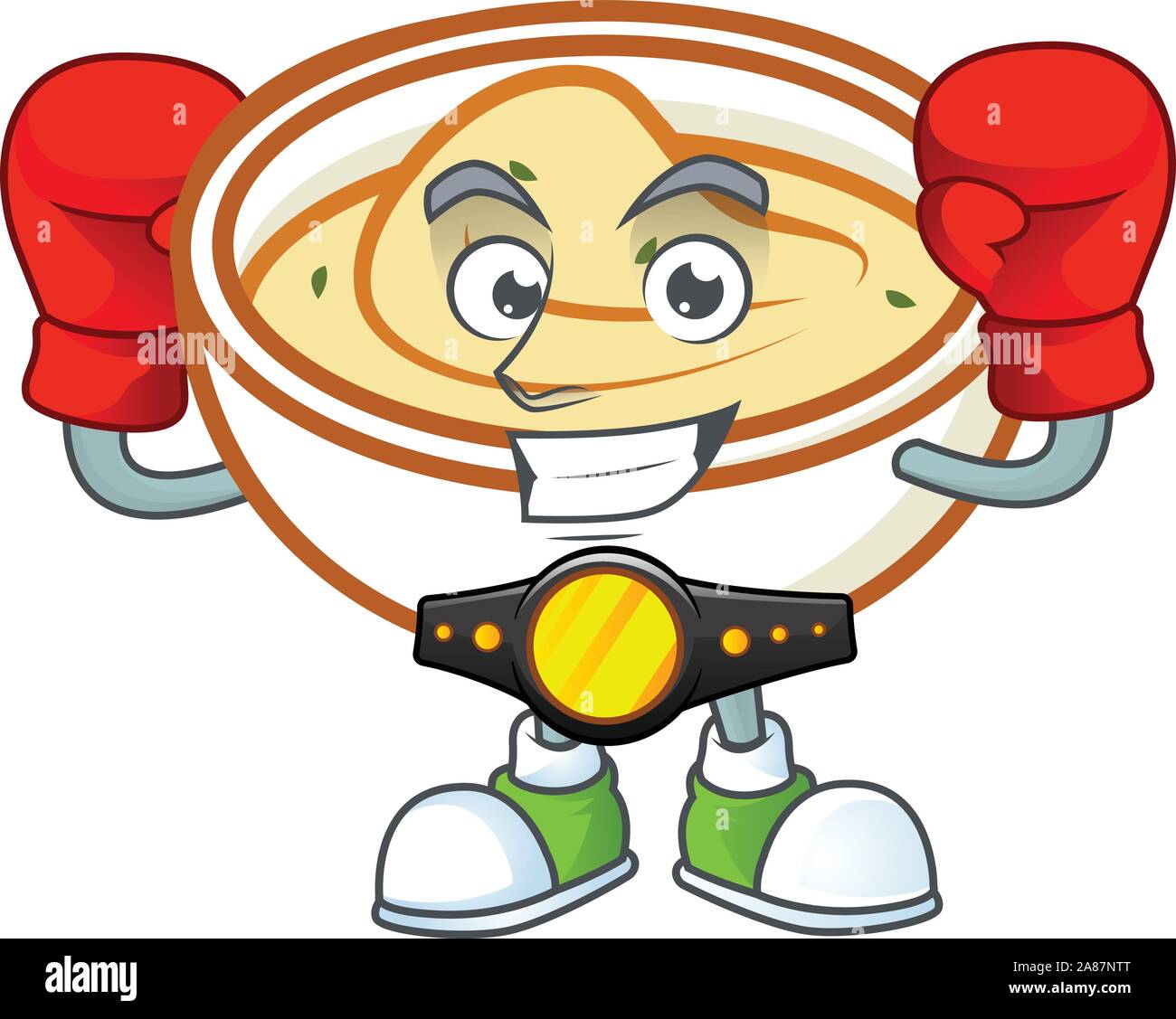 Kartoffelpüree Zeichentrickfigur mit Maskottchen Boxsport. Stock Vektor