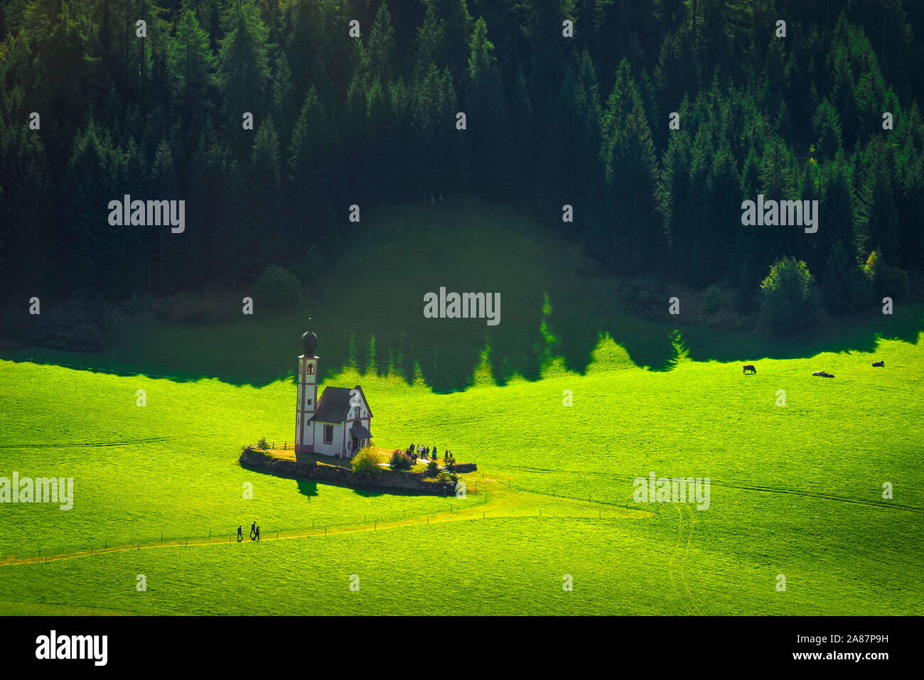 San Giovanni oder St. Johann in Ranui Kapelle, Villnösser Tal, Dolomiten Alpen. Trentino Alto Adige Sud Tirol, Italien, Europa Stockfoto