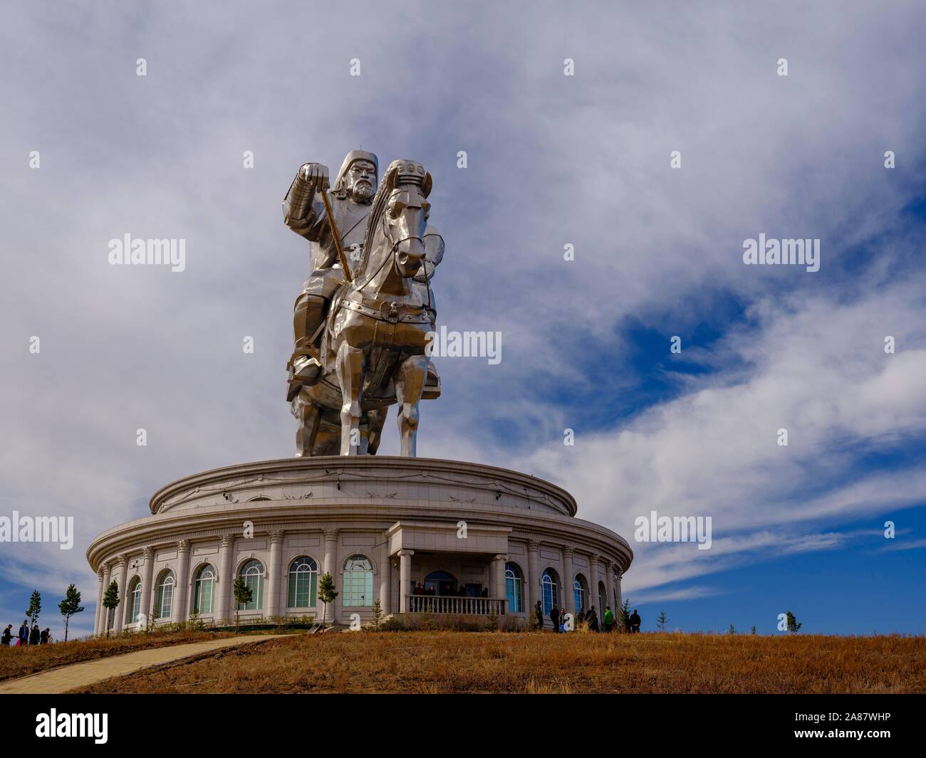 Dschingis Khan Reiterstandbild, Dschingis Khan Theme Park, Chinggis Khaan statue Komplex, Tsonjin Boldogs, Mongolei Stockfoto