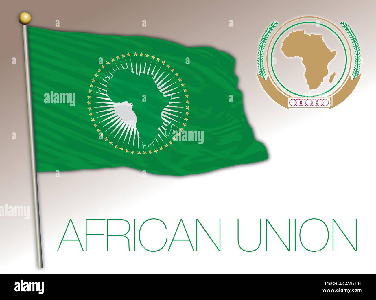 Afrikanische Union, intarnational Organisation, Flagge und Wappen, Vector Illustration Stock Vektor