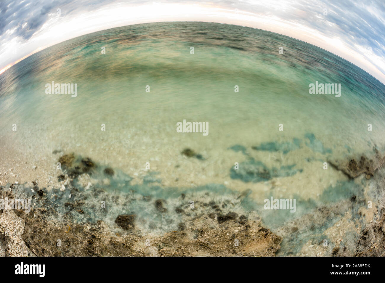 Unsere Blue Earth: unberührten Gewässern vor der Küste von Lady Elliot Island an der südlichen Spitze des Great Barrier Reef, Australien, geschossen mit Fish Eye Objektiv Stockfoto