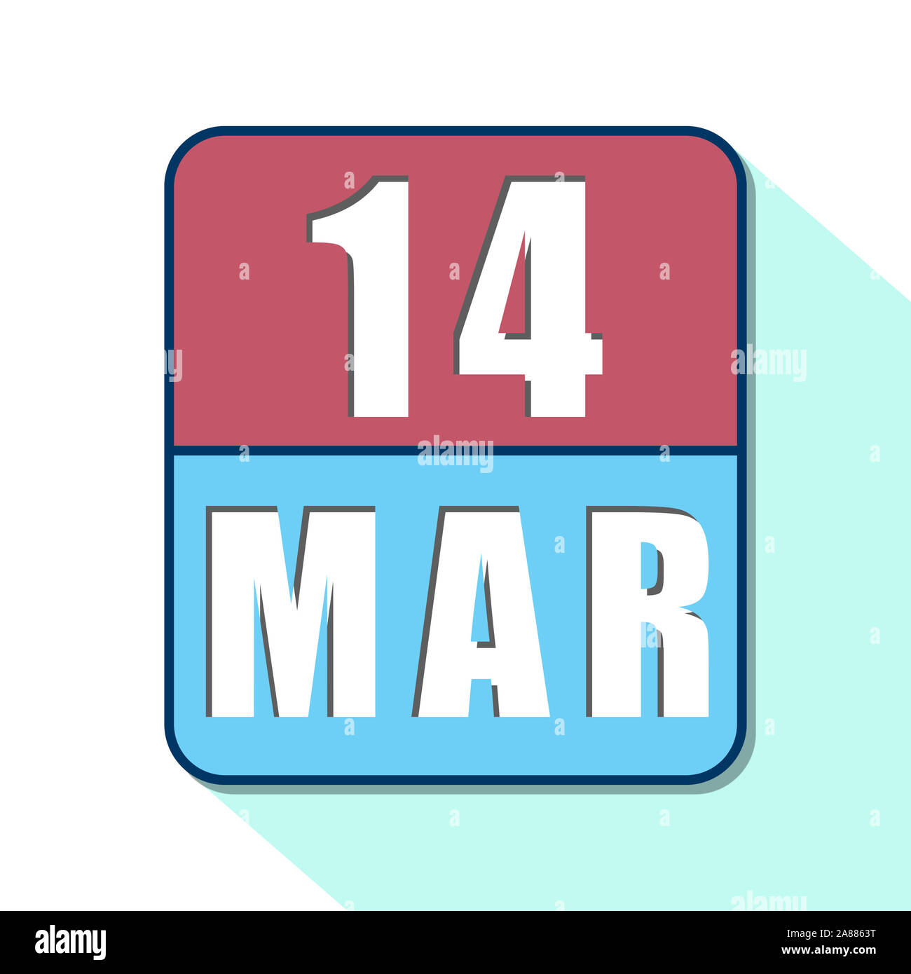 14. März. 14. Tag des Monats, Einfacher Kalender Symbol auf weißem