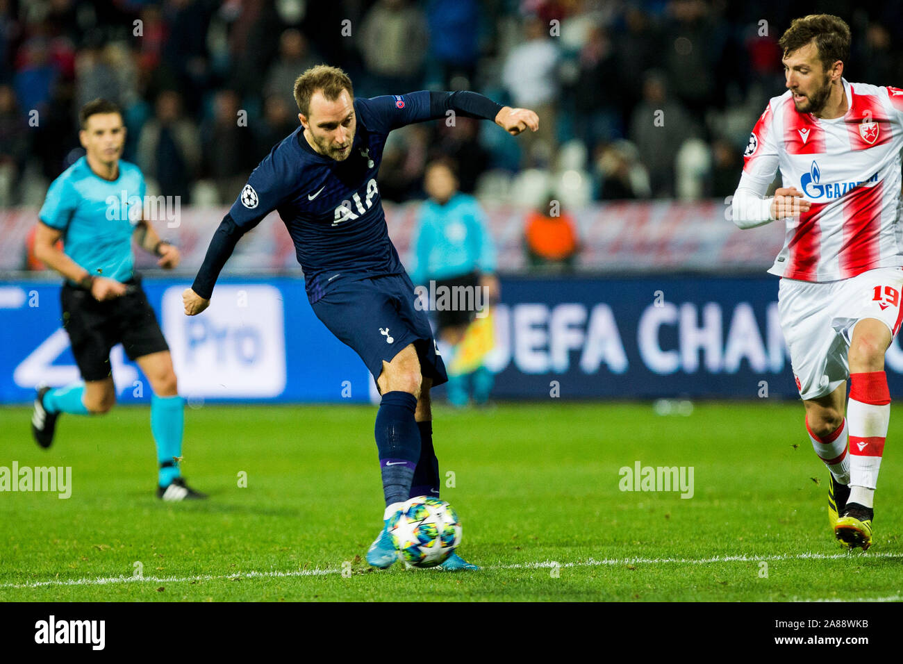 Belgrad, Serbien. 6 Nov, 2019. Christian Eriksen von Tottenham schießt und Kerben für 0-4 in der 85. Minute. Credit: Nikola Krstic/Alamy leben Nachrichten Stockfoto