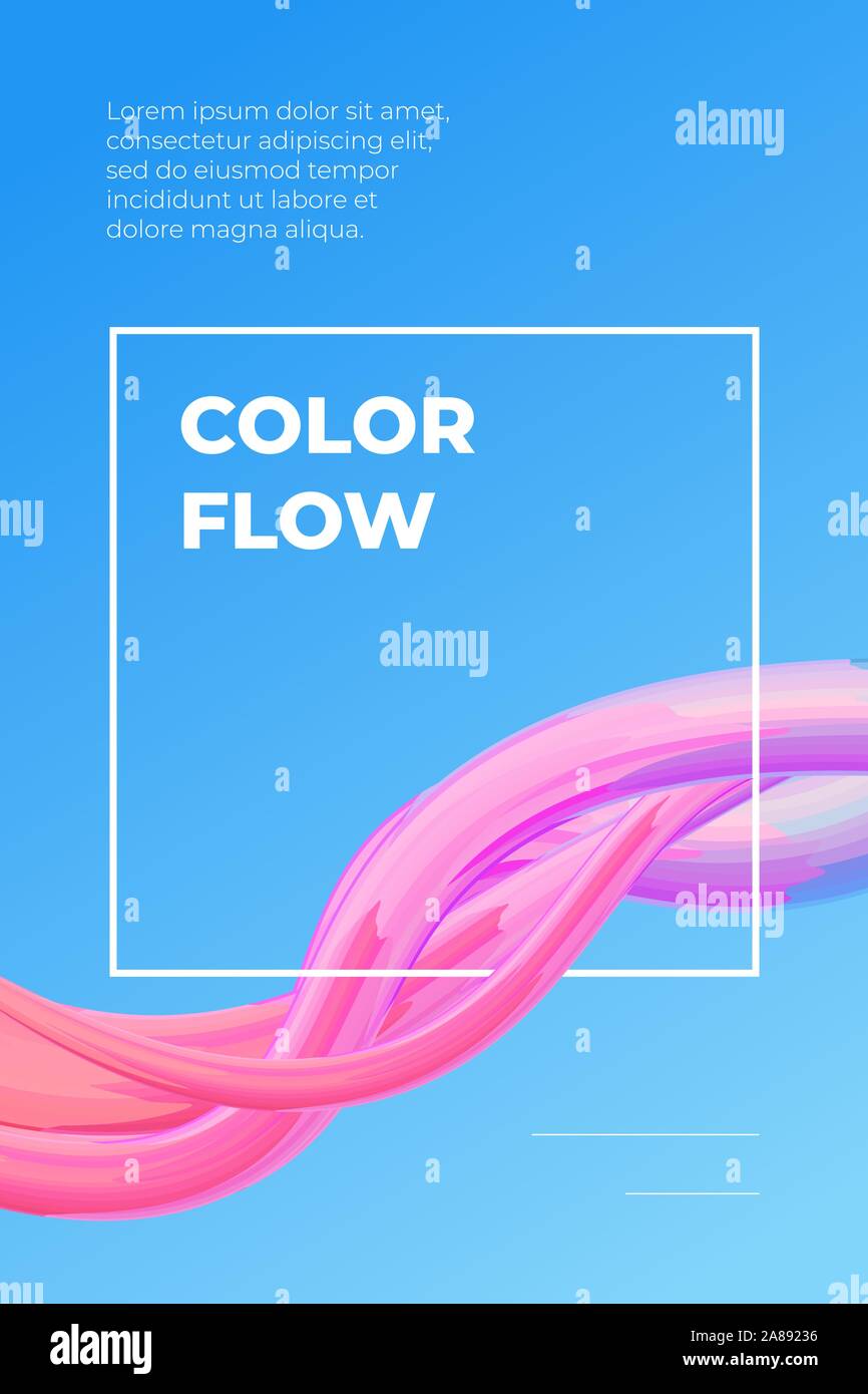 Moderne bunte dynamische Strömung Infusionsplakat Vorlage. Wellenform auf hellblauem Hintergrund. Kunst Acryl Schlaganfall für Design-Projekt. Vektorgrafik abstrakter Gradient Cover Illustration Stock Vektor