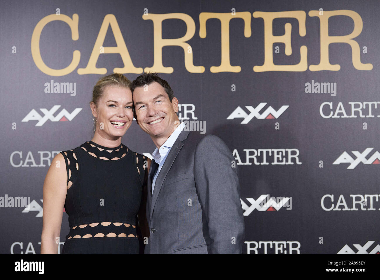 November 7, 2019, Madrid, Spanien: Rebecca Romjin und Jerry O'Connell nehmen an der "Carter" AXN TV-Serie Fotoauftrag bei URSO Hotel in Madrid, Spanien. (Bild: © Jack Abuin/ZUMA Draht) Stockfoto