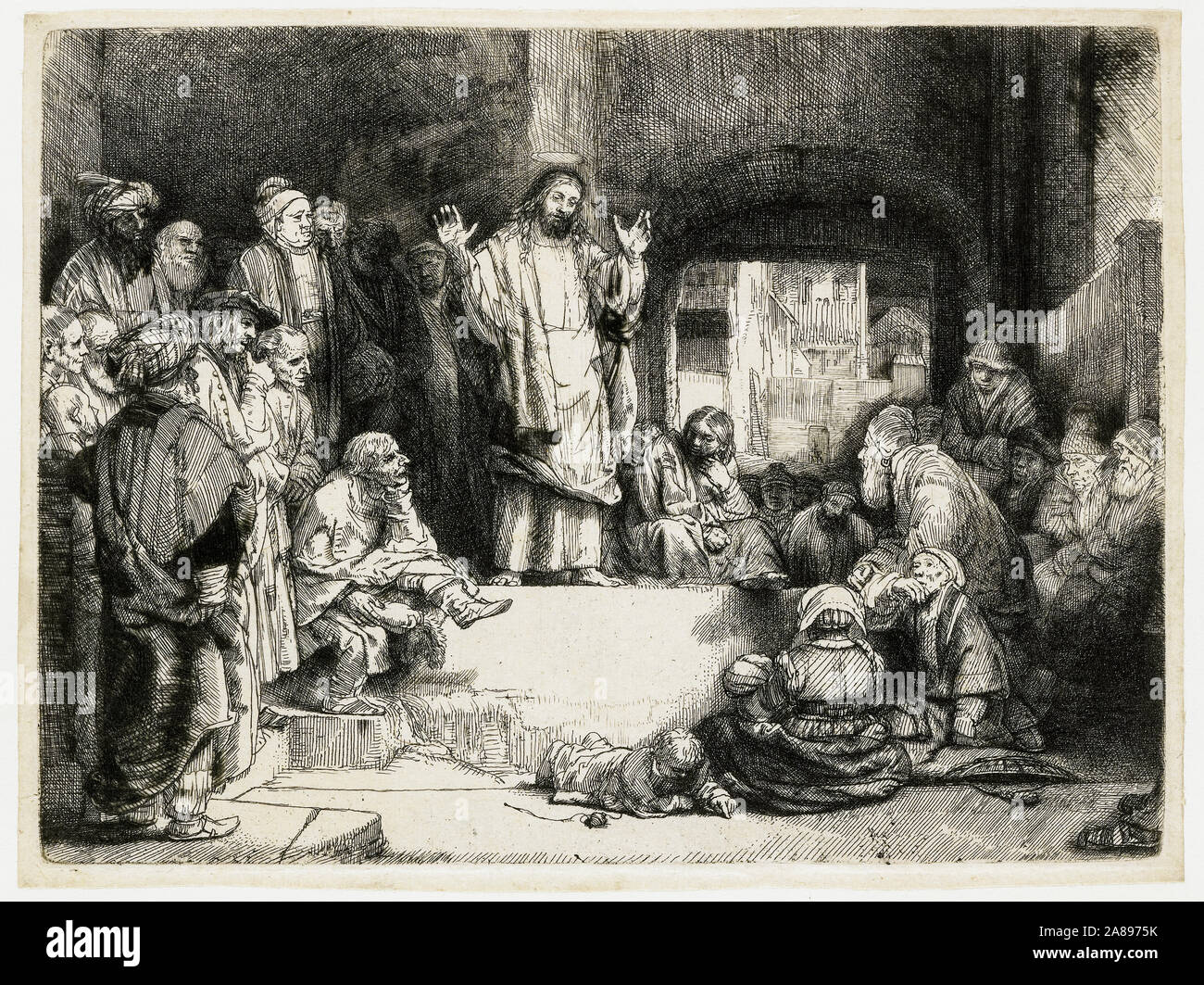 Rembrandt van Rijn, Christus predigt, (La petite Tombe'), Ätzen, 1650-1654 Stockfoto