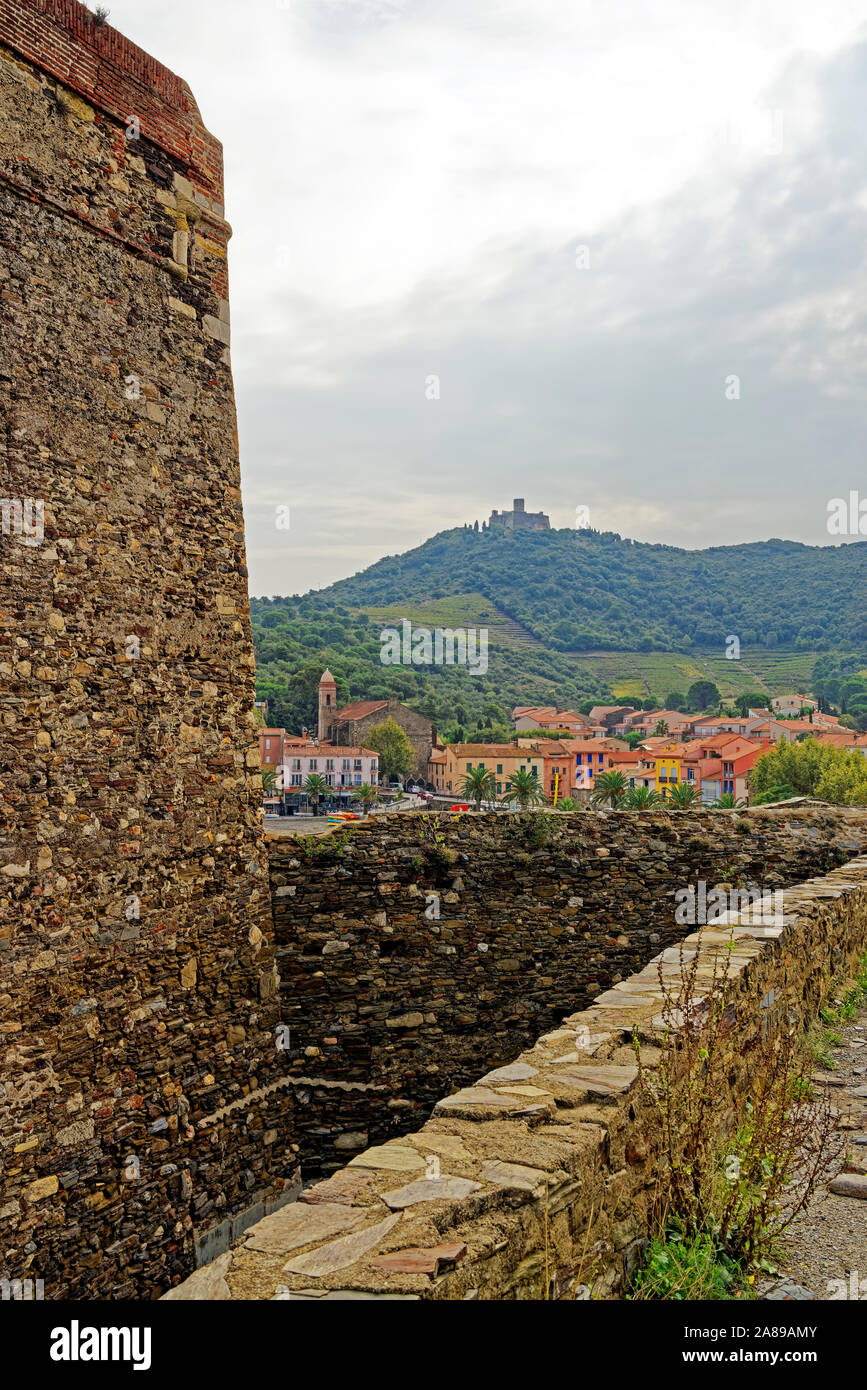 Festung, Château Royal de Collioure, Festungsmauer Stockfoto