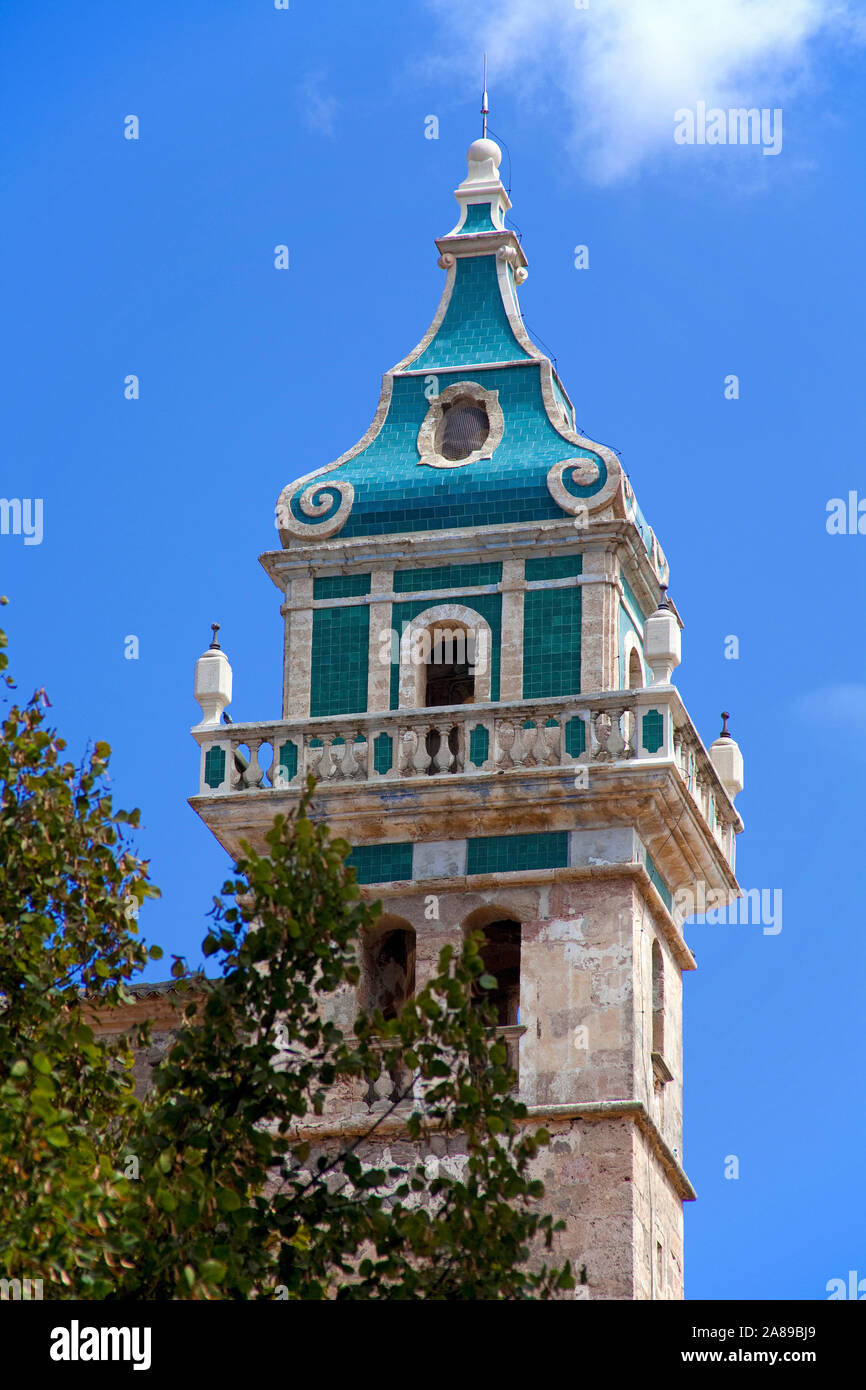 Glockenturm der Kartause von Valldemossa, Region Comarca, Serra de Tramuntana, Mallorca, Balearen, Spanien Stockfoto