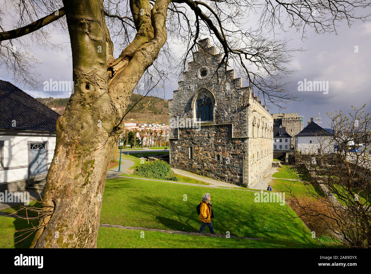 Die Festung Bergenhus (Bergenhus Festning) stammt aus dem 13. Jahrhundert und ist eines der ältesten und am besten erhaltenen Burgen in Norwegen. Bergen, Norw Stockfoto