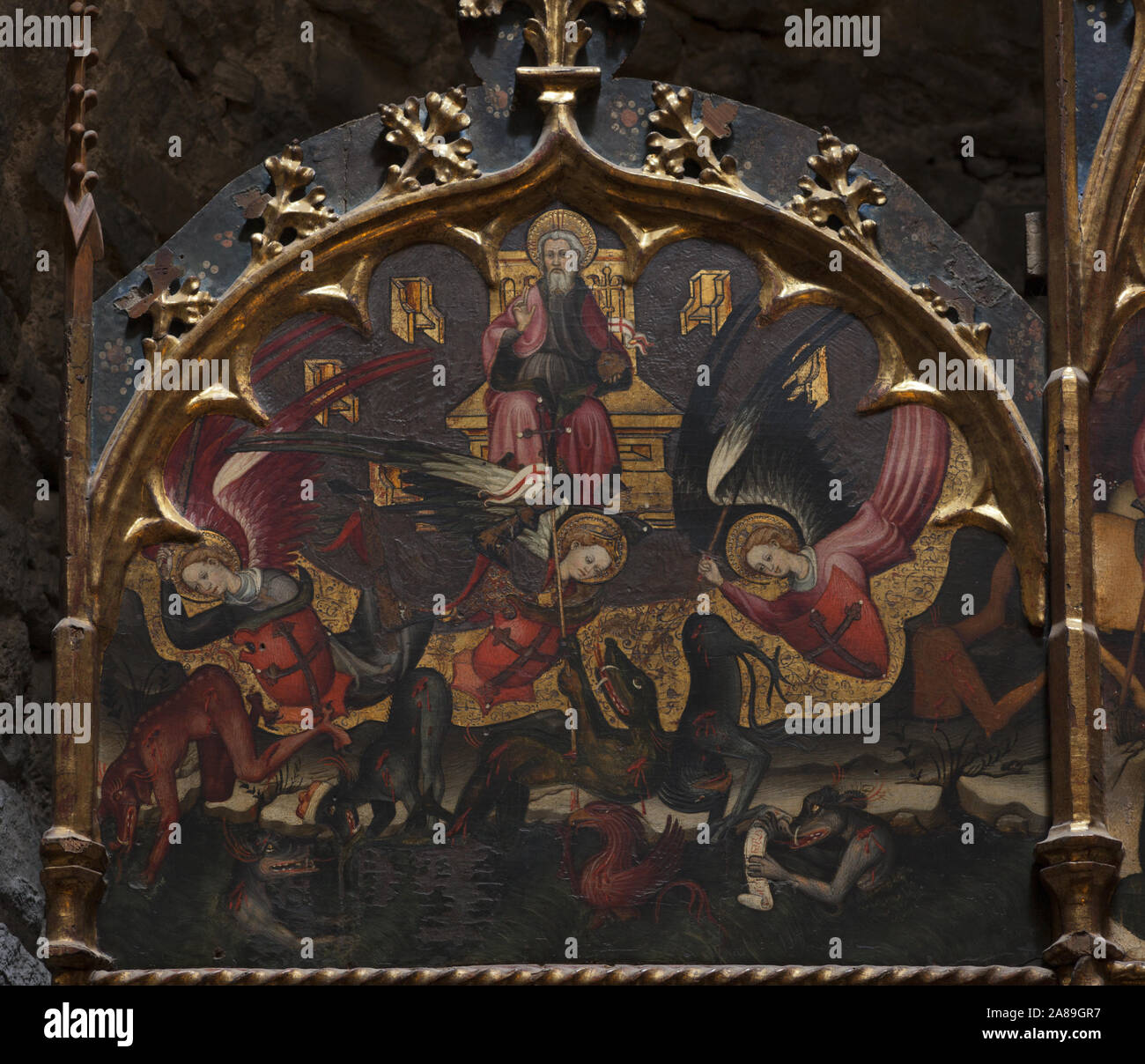 Sant Llorenç de Morunys, Pfarrkirche Església Sant Llorenç Pfarrkirche St. Lorenz, Altarbild der heiligen Michael und Johannes der Täufer, Retaule de Stockfoto