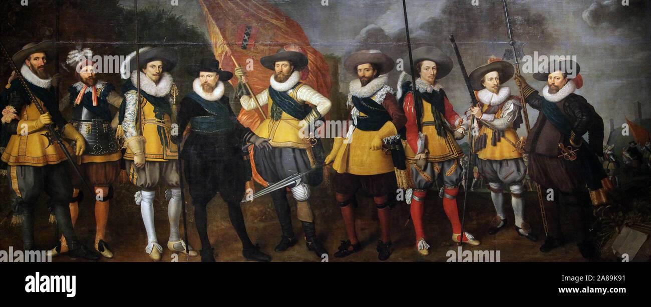 Miliz Gesellschaft von Captain Abraham Ausleger und Leutnant Oetgens Anthonie van Waveren (1625-25) von Nicolaes Lastman 1586-1625 und Adriaen van Nieulandt Stockfoto