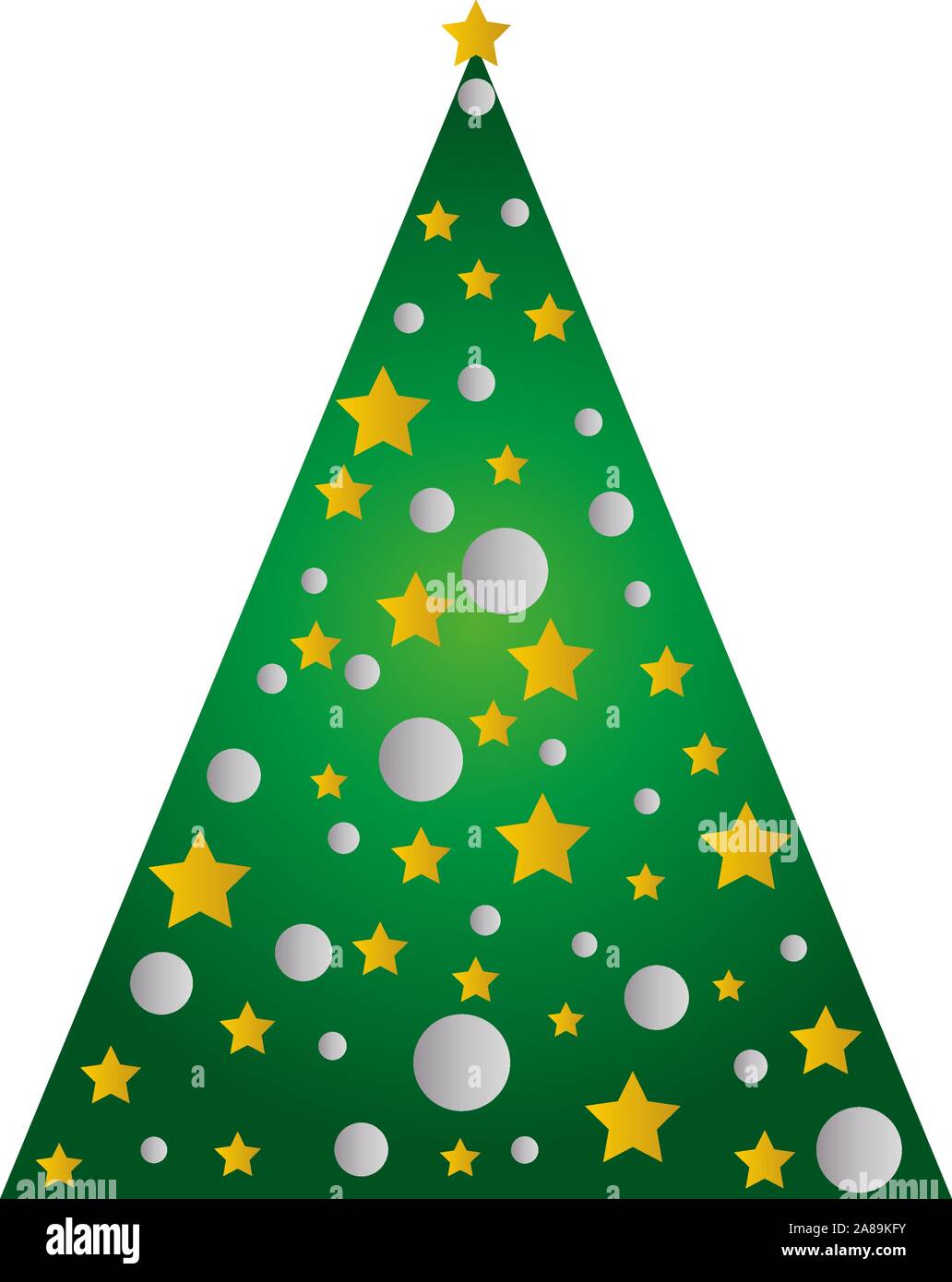 Icon Set mit grünen Fichten und geschmückten Weihnachtsbaum in einem Topf mit Stern, Deko Kugeln, frohe Weihnachten und einen guten Rutsch ins neue Jahr Grußkarte Stock Vektor