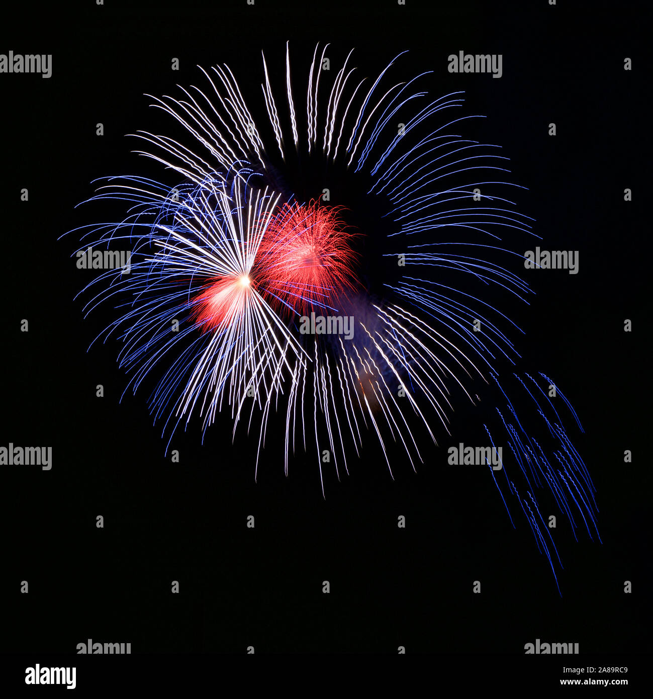 Buntes Feuerwerk im dunklen Hintergrund Nahaufnahme isoliert mit dem Platz für Text Stockfoto