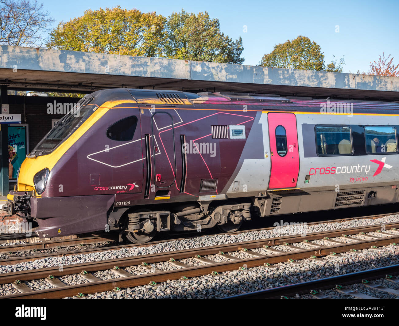 Länderübergreifende Züge Unternehmen Bahn, zum Bahnhof Oxford, Oxford, Oxfordshire, England, UK, GB. Stockfoto