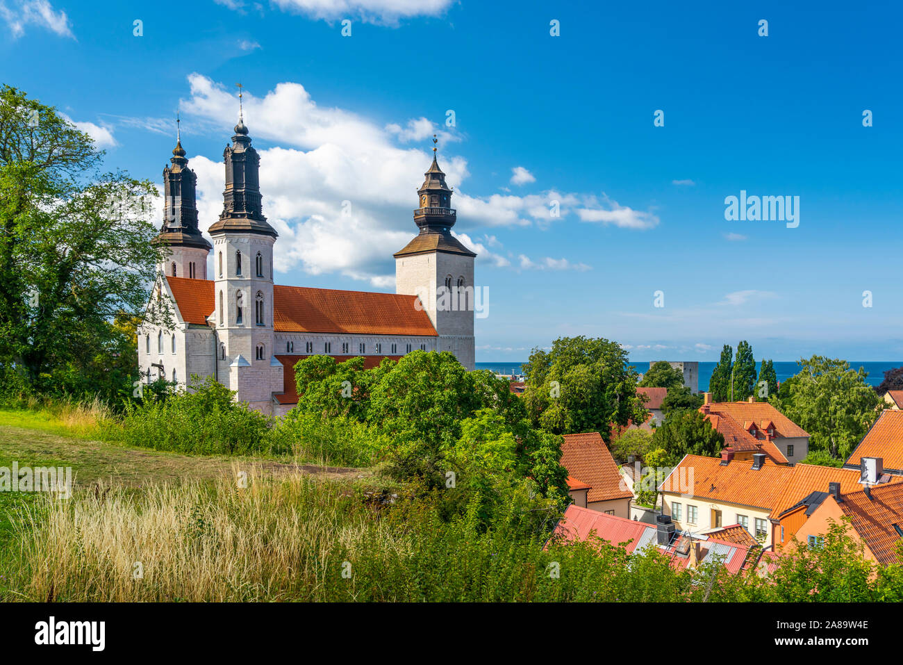 Die Fassade der Kathedrale in Visby Visby, Gotland, Schweden. Stockfoto