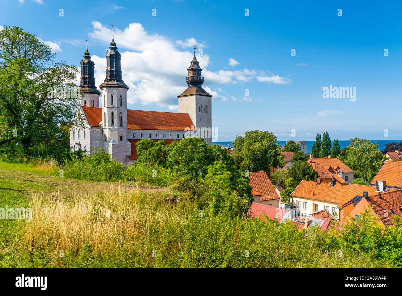Die Fassade der Kathedrale in Visby Visby, Gotland, Schweden. Stockfoto