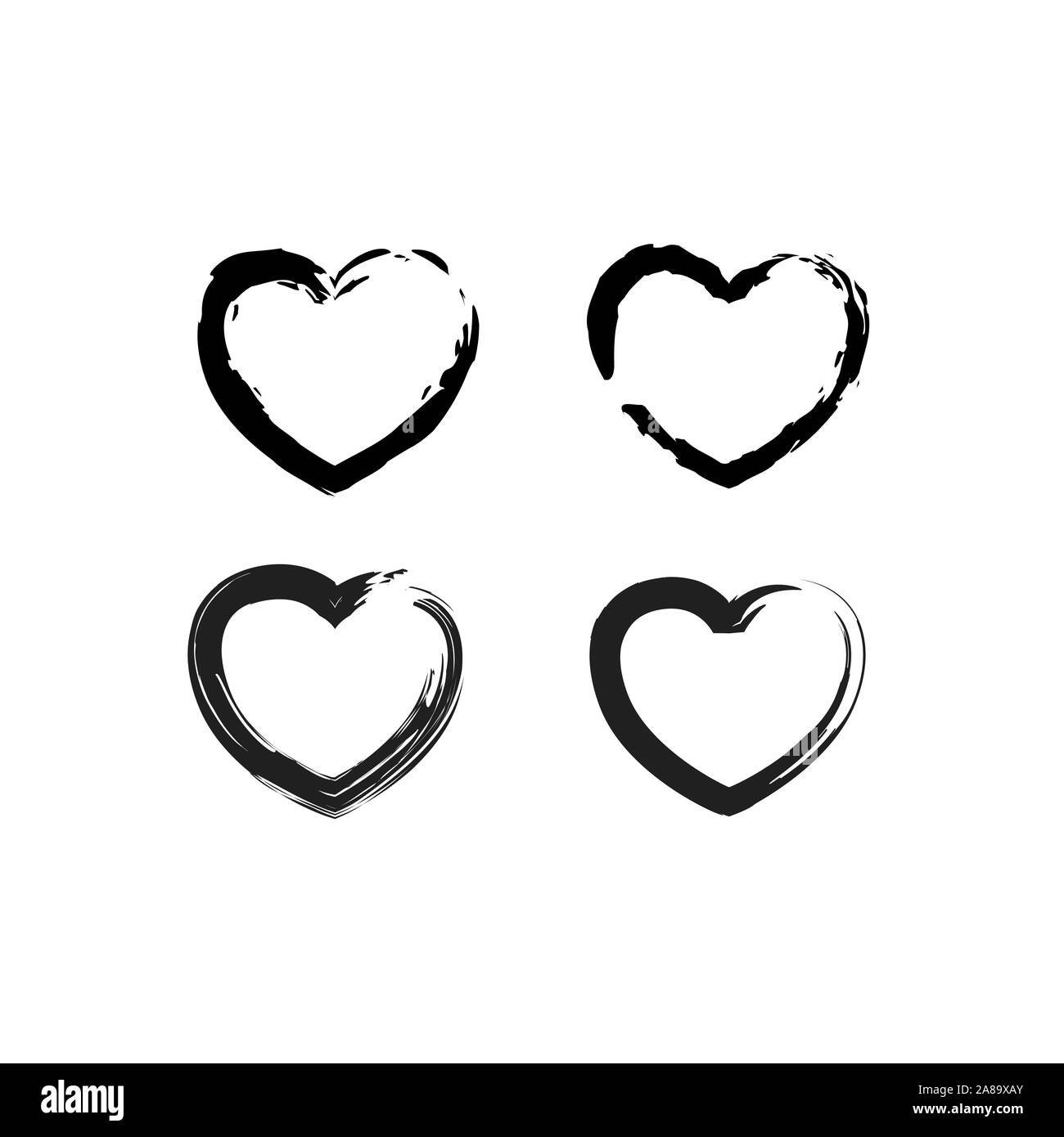 Pinselstrich Grunge Herzen Vector eingestellt. Süße schwarze Herz Icons Sammlung isoliert auf Weiss. Liebe Symbol Vektor Vorlage Stock Vektor