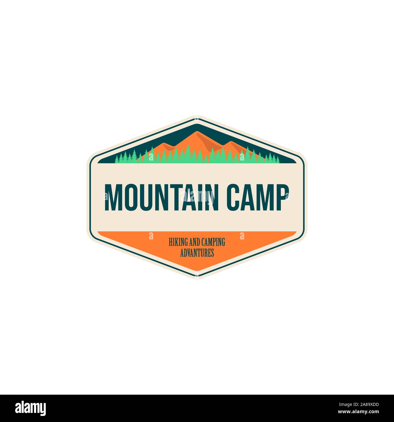 Vintage Logos im Freien. Hand gezeichnet Mountain travel Abzeichen, Wildlife Embleme. Camping labels Konzepte. Explorer Abbildungen Stock Vektor