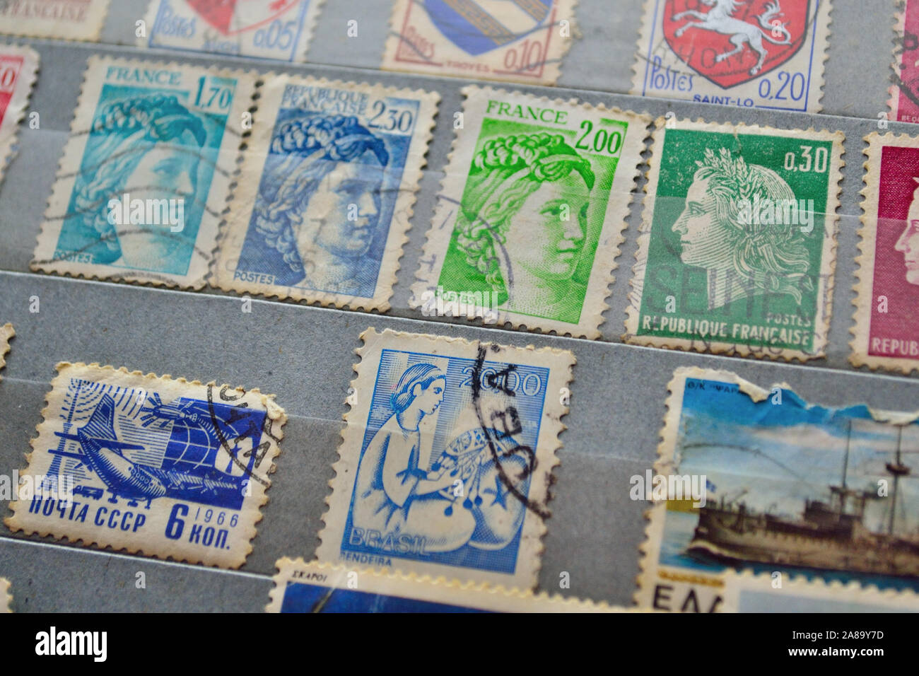 Alte vintage Briefmarken Stockfoto