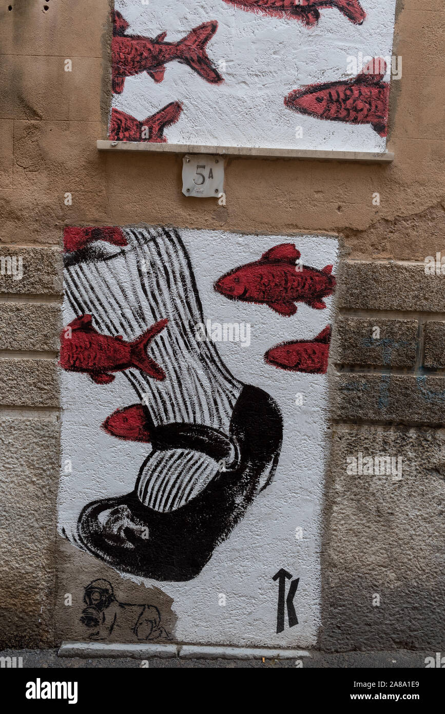 Straße Bild von Palma im Nassen mit Menschen Stockfoto