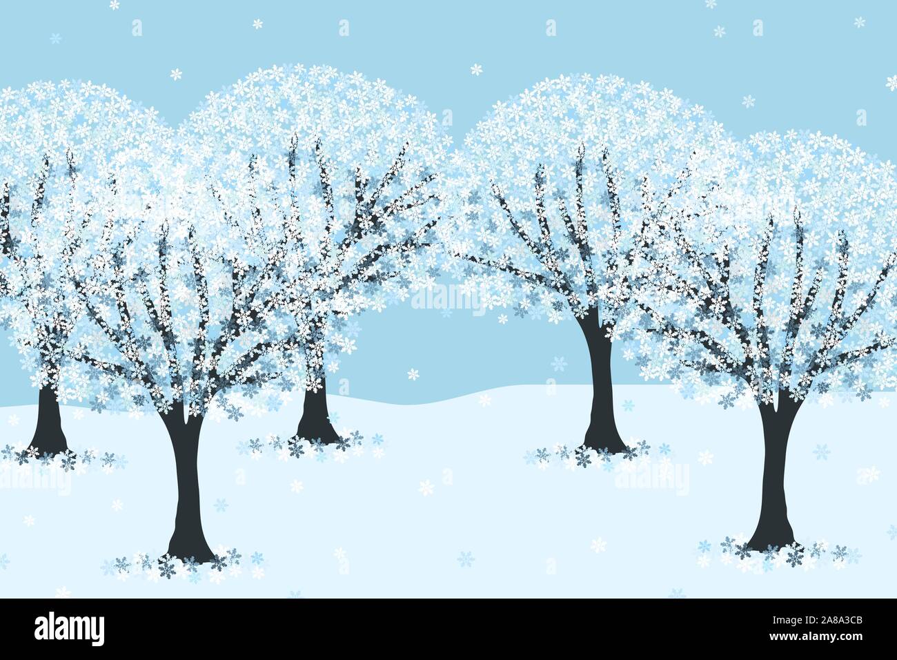 Hand schneereiche Winter vektor Landschaft Hintergrund gezeichnet. Stock Vektor