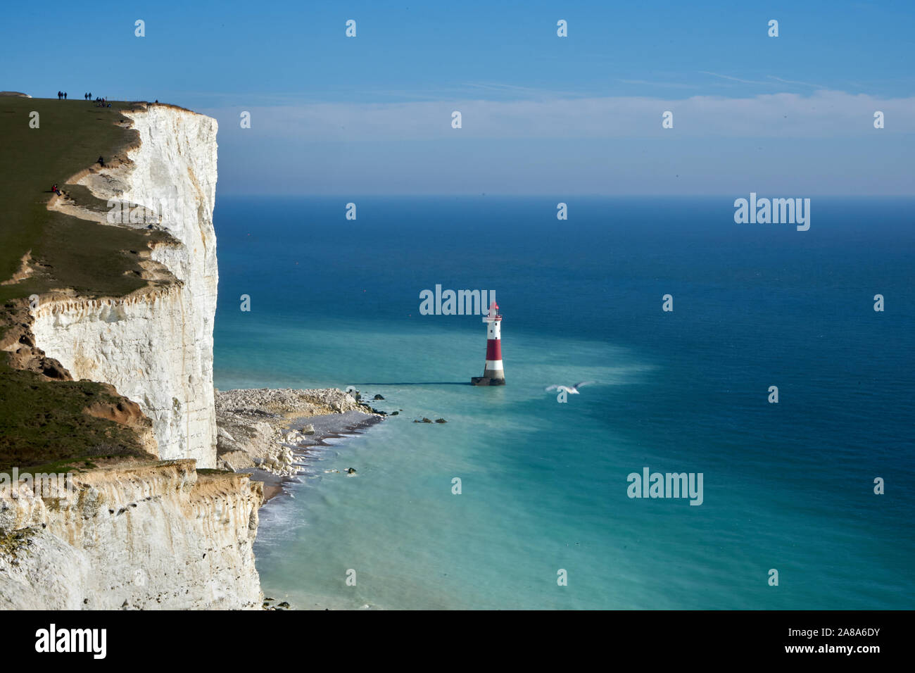 Beachy Head Lighthouse, sieben Schwestern, Sussex England Großbritannien Stockfoto