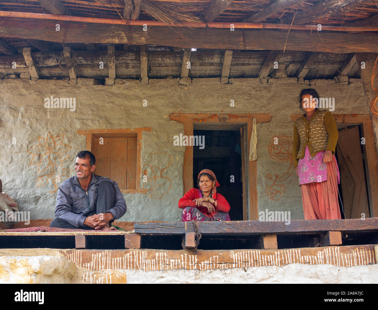 Einwohner von Kot Kendri Dorf, wo Jim Corbett nach dem Thak fleischfressenden Tigerin, Kumaon Hügel, Uttarakhand, Indien Stockfoto