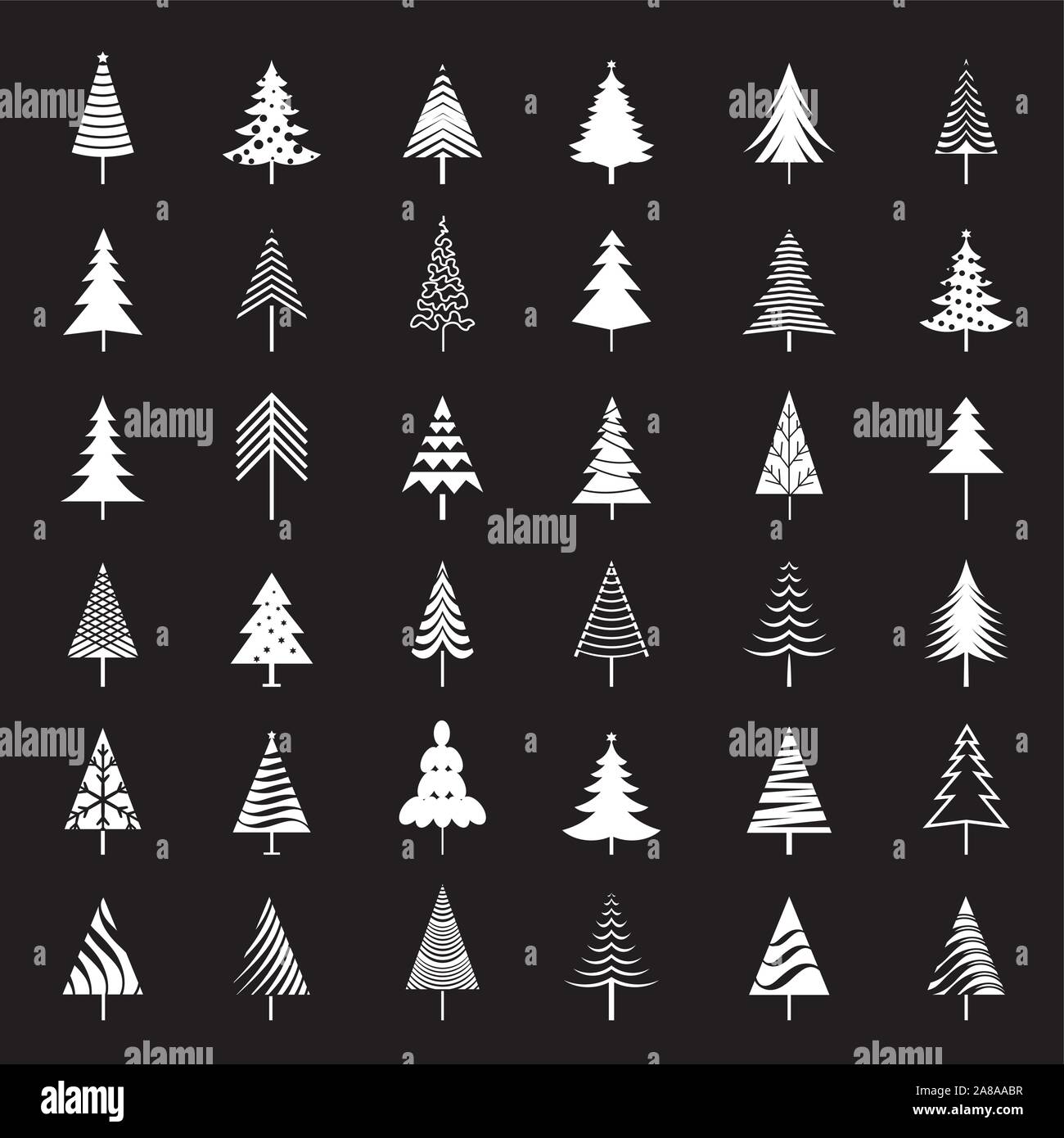 Satz von White Christmas Bäume. Winter design elemente und einfach Piktogramm Sammlung. Isolierte Vektor xmas Symbole und Illustration. Stock Vektor