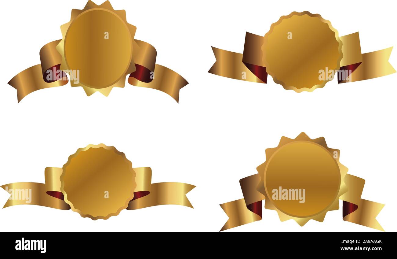 Satz von Outline goldene Farbe Bänder und Banner. Vector Illustration Stock Vektor