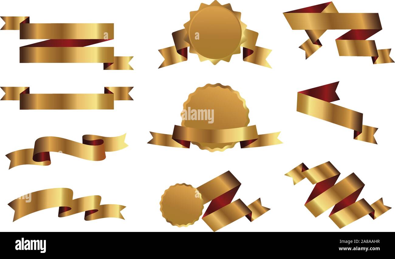Satz von Outline goldene Bänder und grafische Elemente. Vector Illustration Stock Vektor