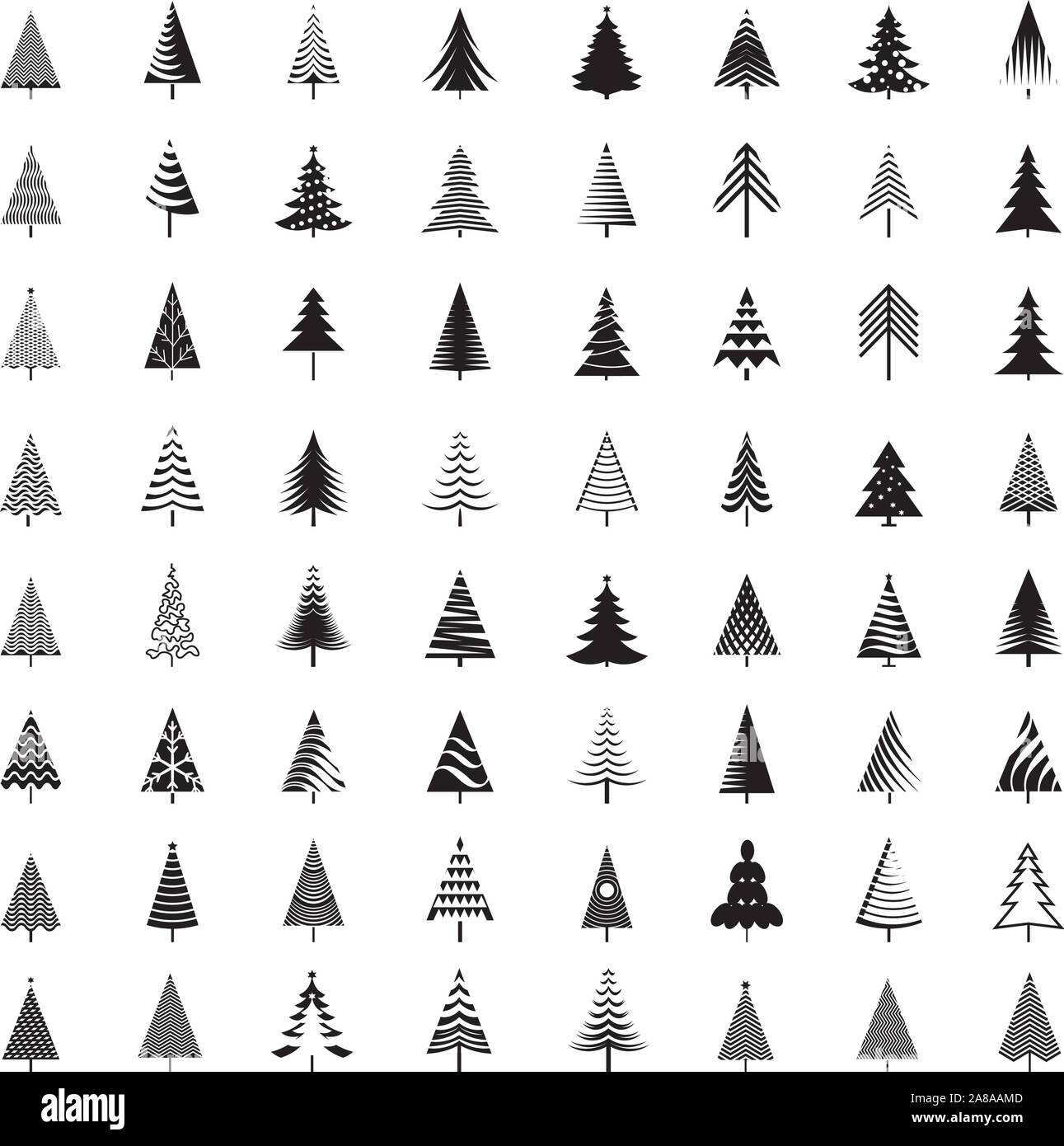 Satz von Schwarz Weihnachtsbäume. Winter design elemente und einfach Piktogramm Sammlung. Isolierte Vektor xmas Symbole und Illustration. Stock Vektor