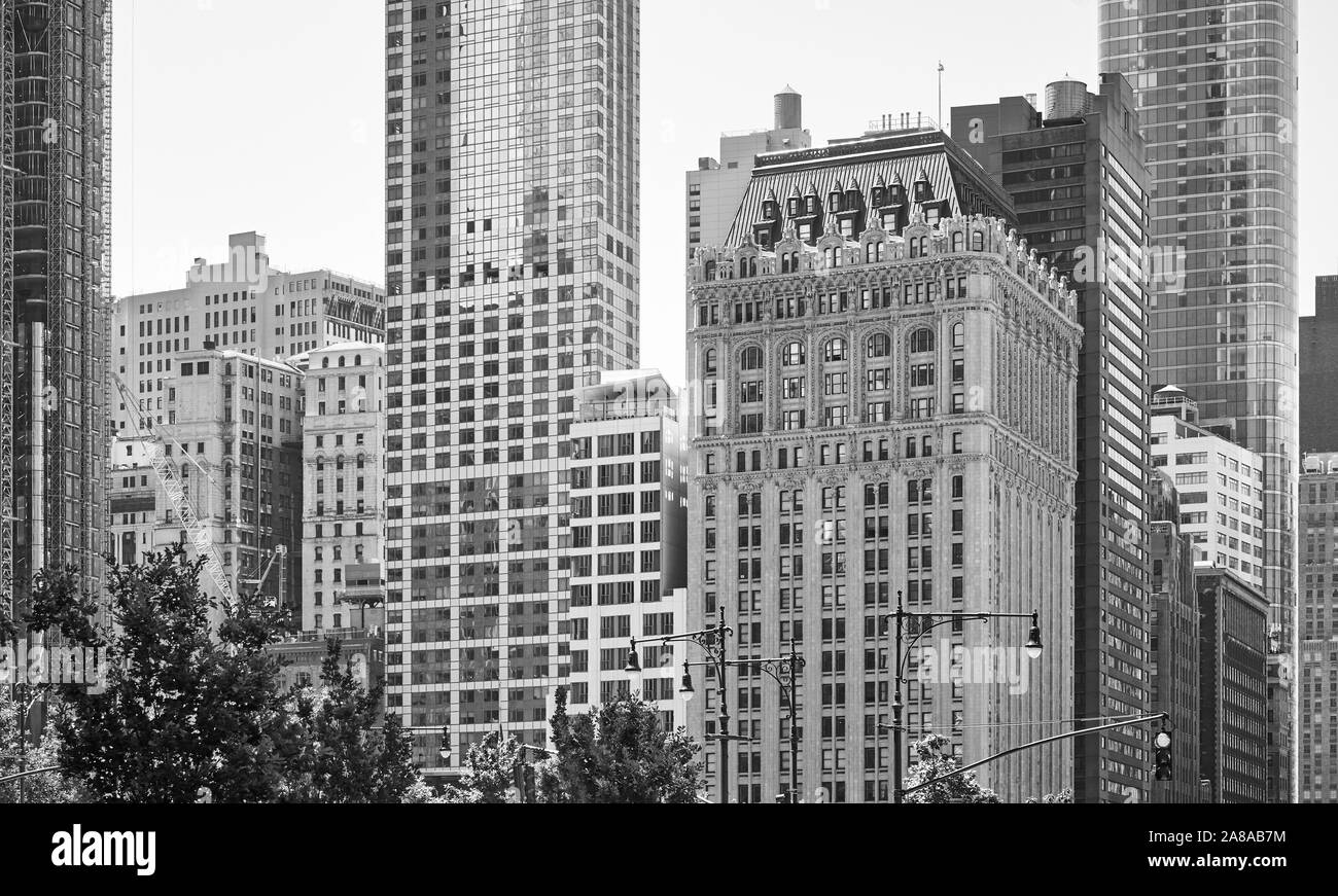 Schwarz-weiß Bild von New York City die vielfältige Architektur, USA. Stockfoto