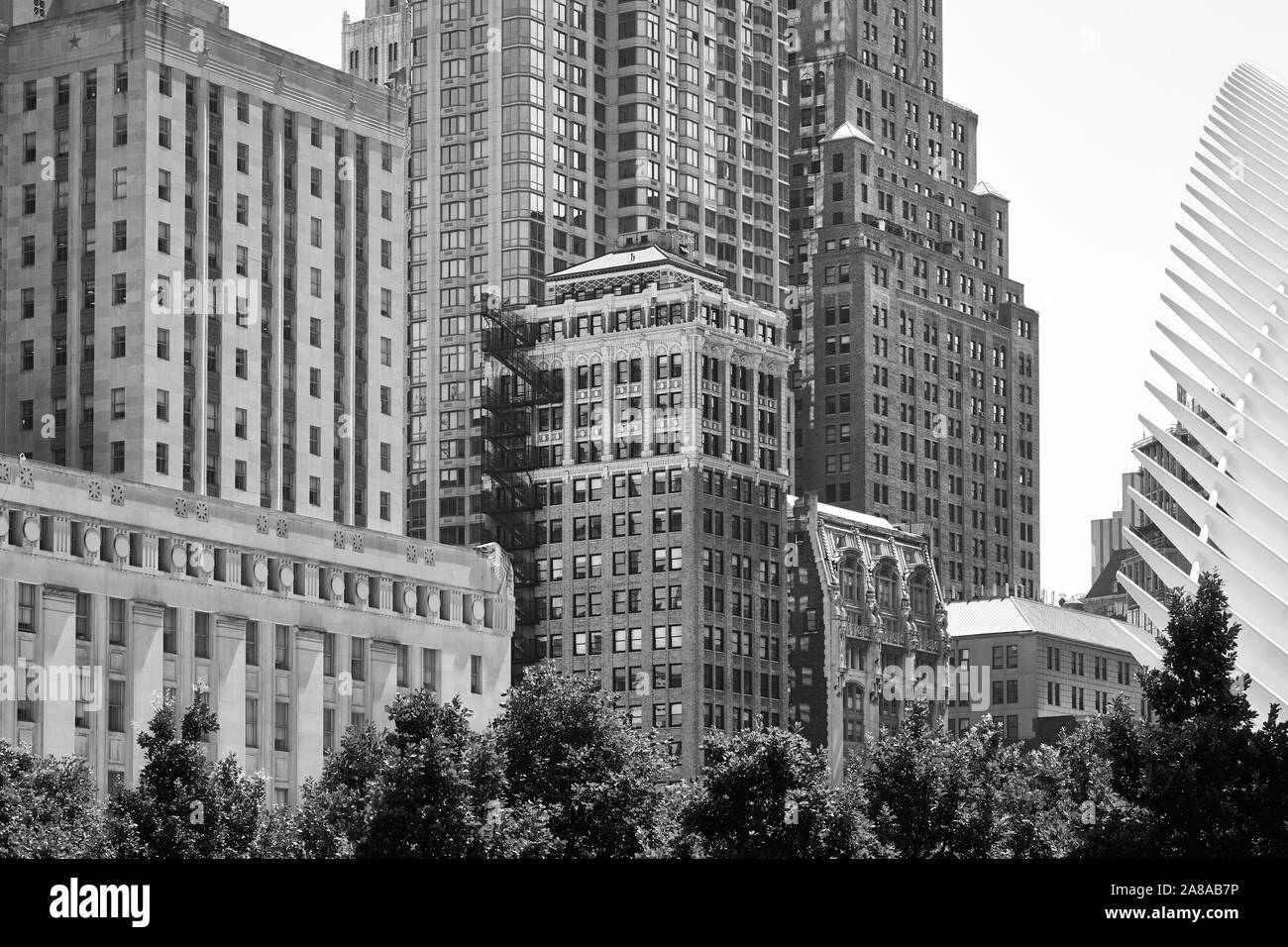 Schwarz-weiß Bild von New York City die vielfältige Architektur, USA. Stockfoto