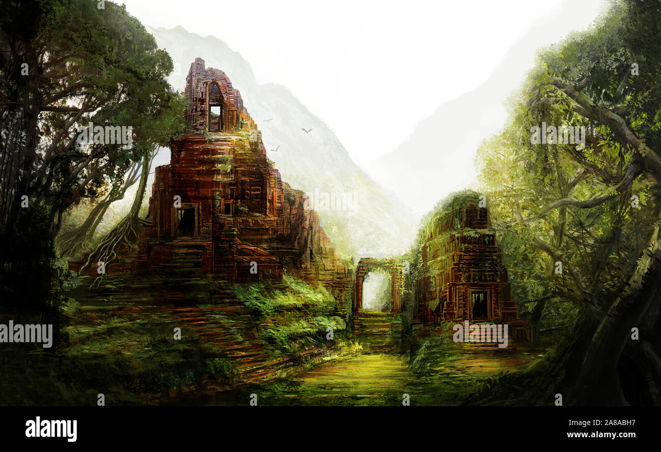 Fantasy alte vergessene Tempel im Dschungel Stockfoto