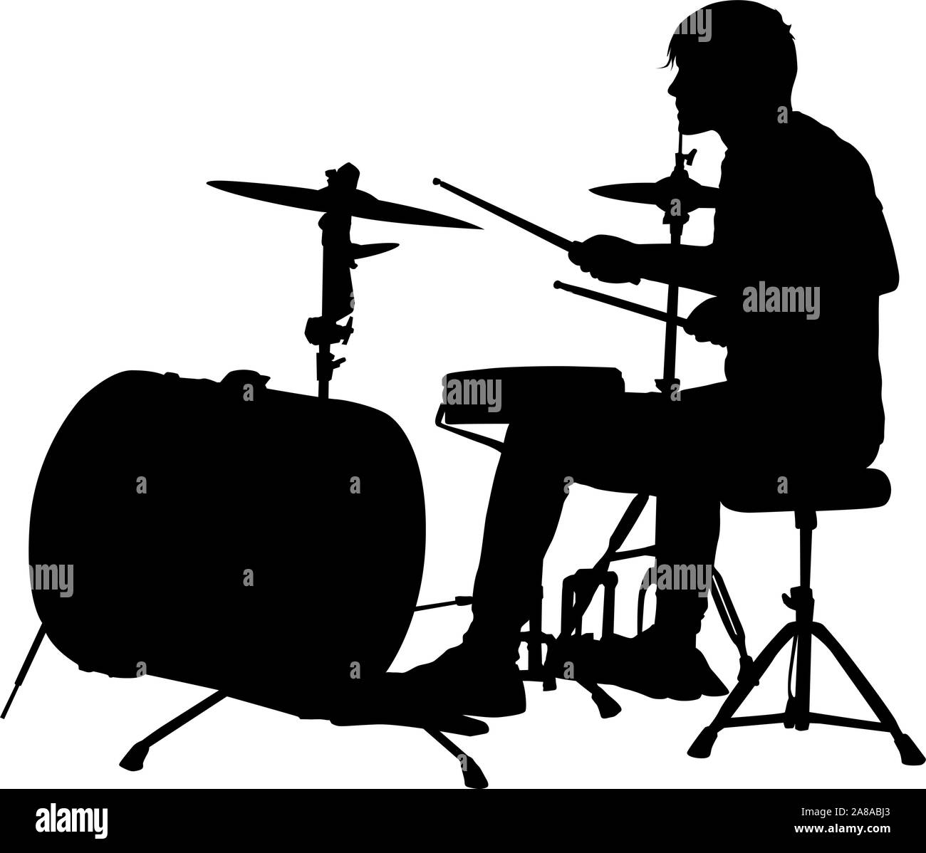 Silhouette Musiker Schlagzeuger auf weißem Hintergrund, Vector Illustration. Stock Vektor