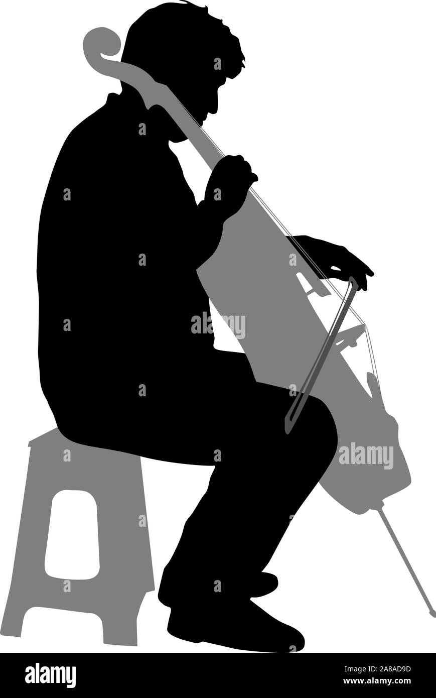 Silhouetten Musiker spielen auf dem Cello auf einem weißen Hintergrund. Stock Vektor