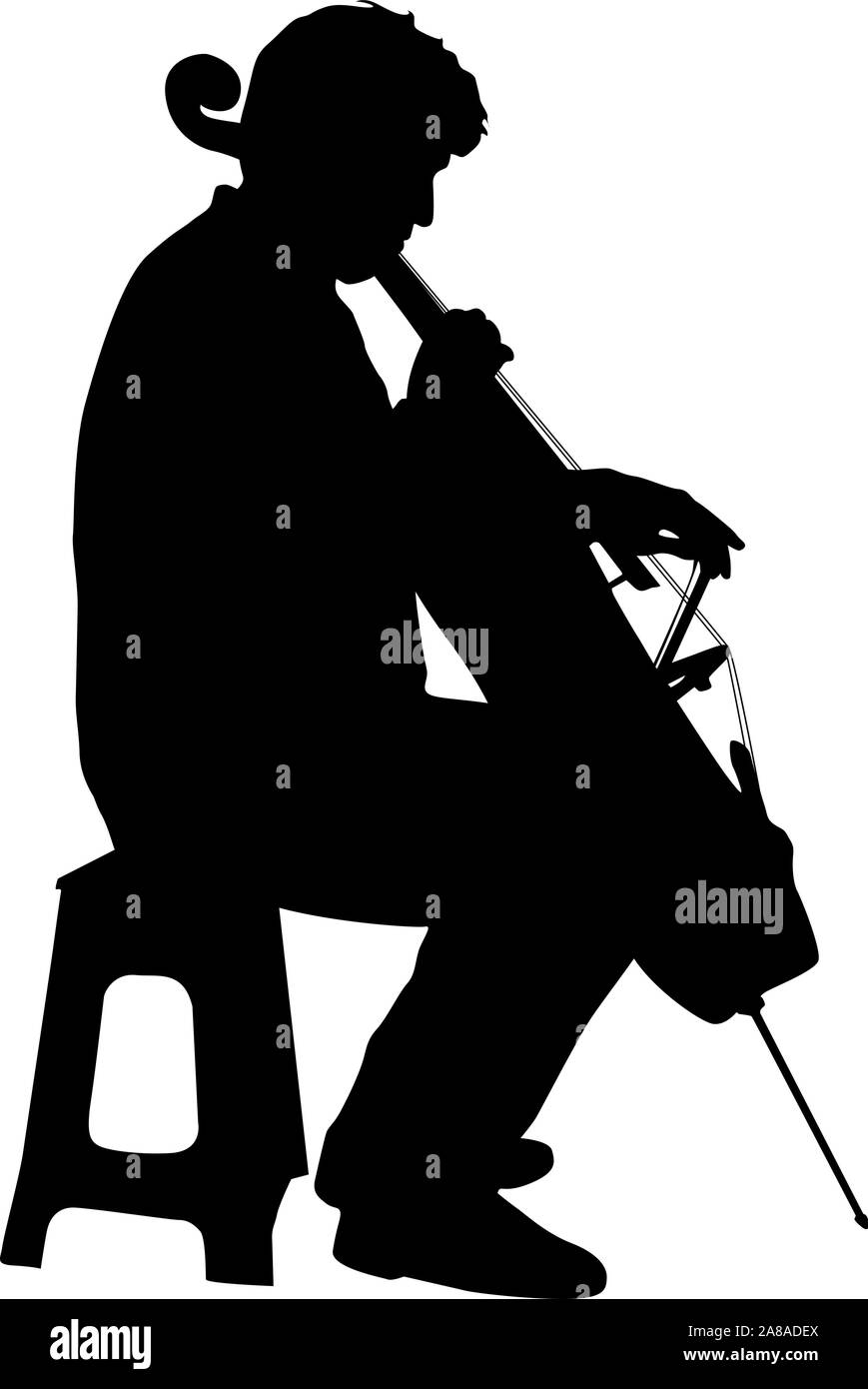 Silhouetten Musiker spielen auf dem Cello auf einem weißen Hintergrund. Stock Vektor