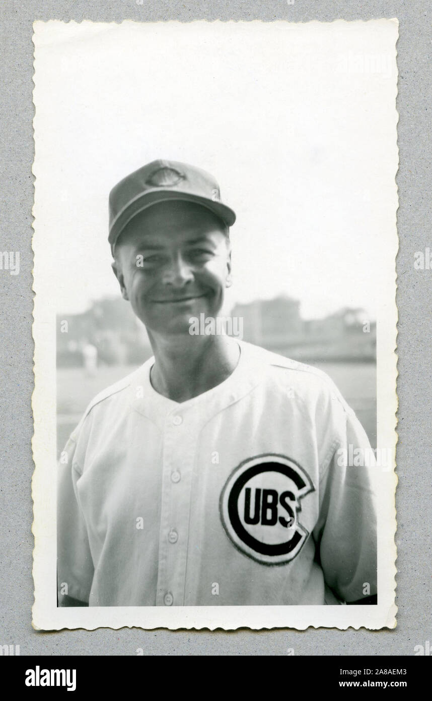 Vintage Snapshot mit büttenrand der Baseball-spieler Stan Hack mit den Chicago Cubs ca. Stockfoto