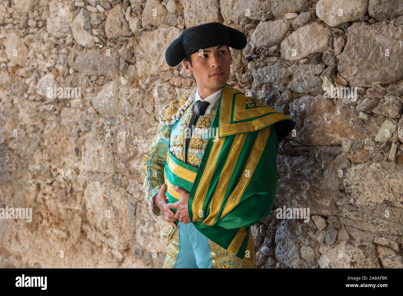 Mexikanische Matadore vorbereiten, als sie warten den Ring für ihre Stierkämpfe auf der Plaza de Toros in San Miguel de Allende, Mexiko zu geben. Stockfoto