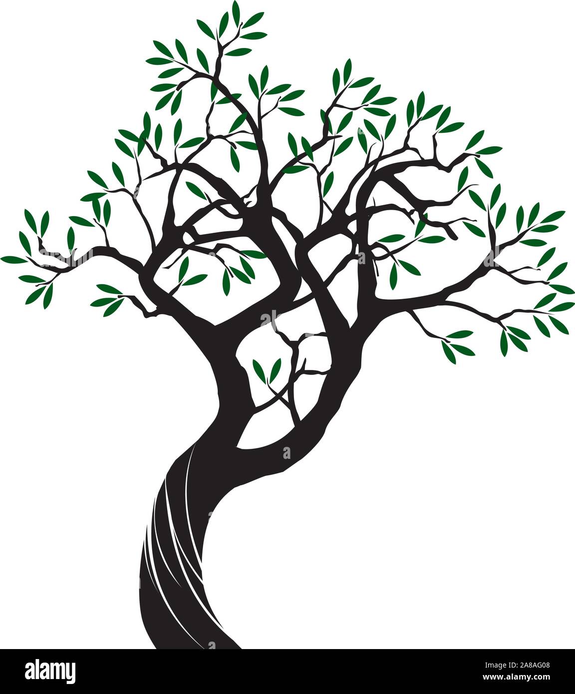 Schwarz isoliert Olivenbaum auf weißem Hintergrund. Vector Illustration und concept Piktogramm. Pflanze im Garten. Stock Vektor