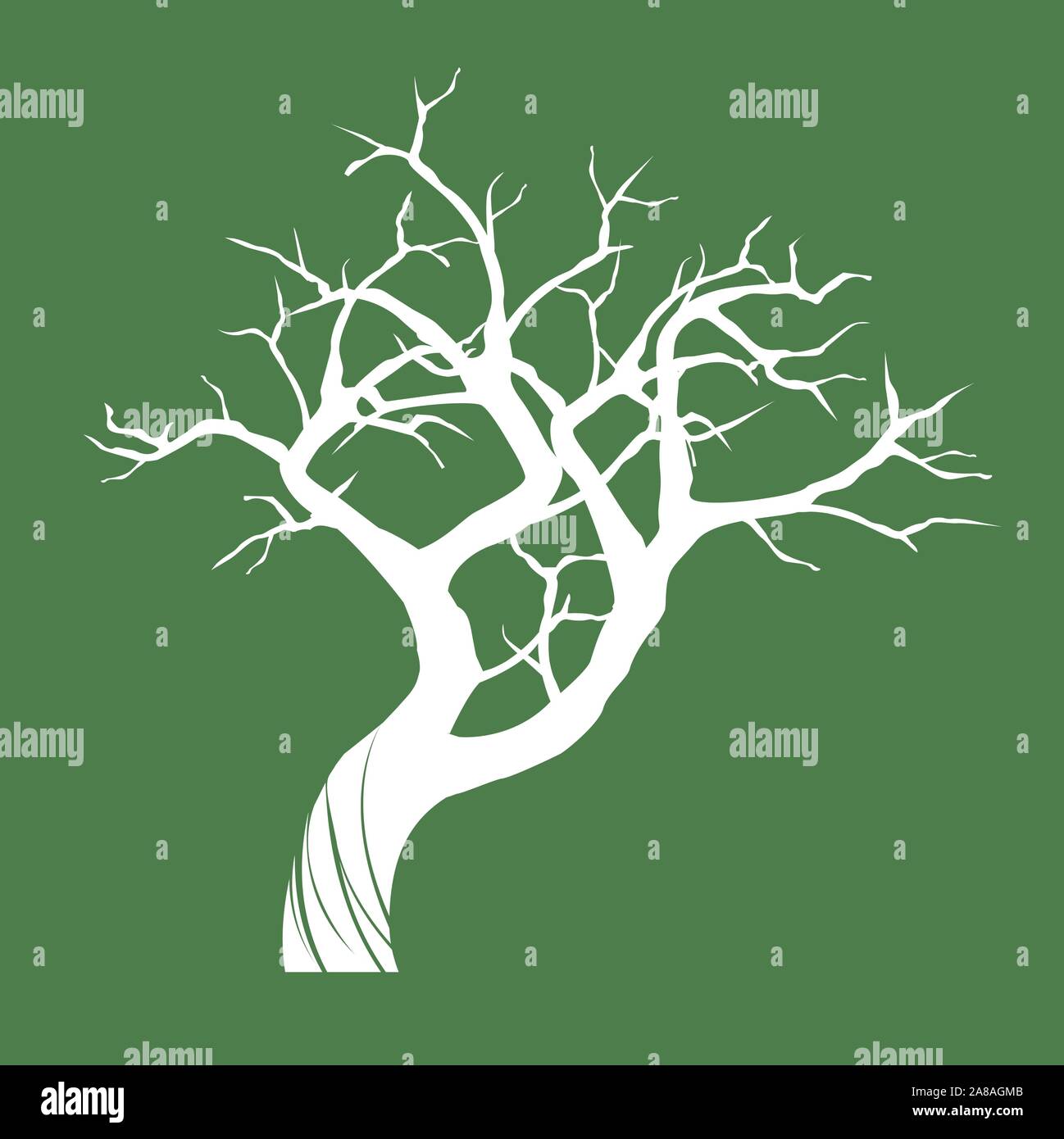 Weiß isoliert Olivenbaum auf grünem Hintergrund. Vector Illustration und Konzept. Pflanze im Garten. Stock Vektor