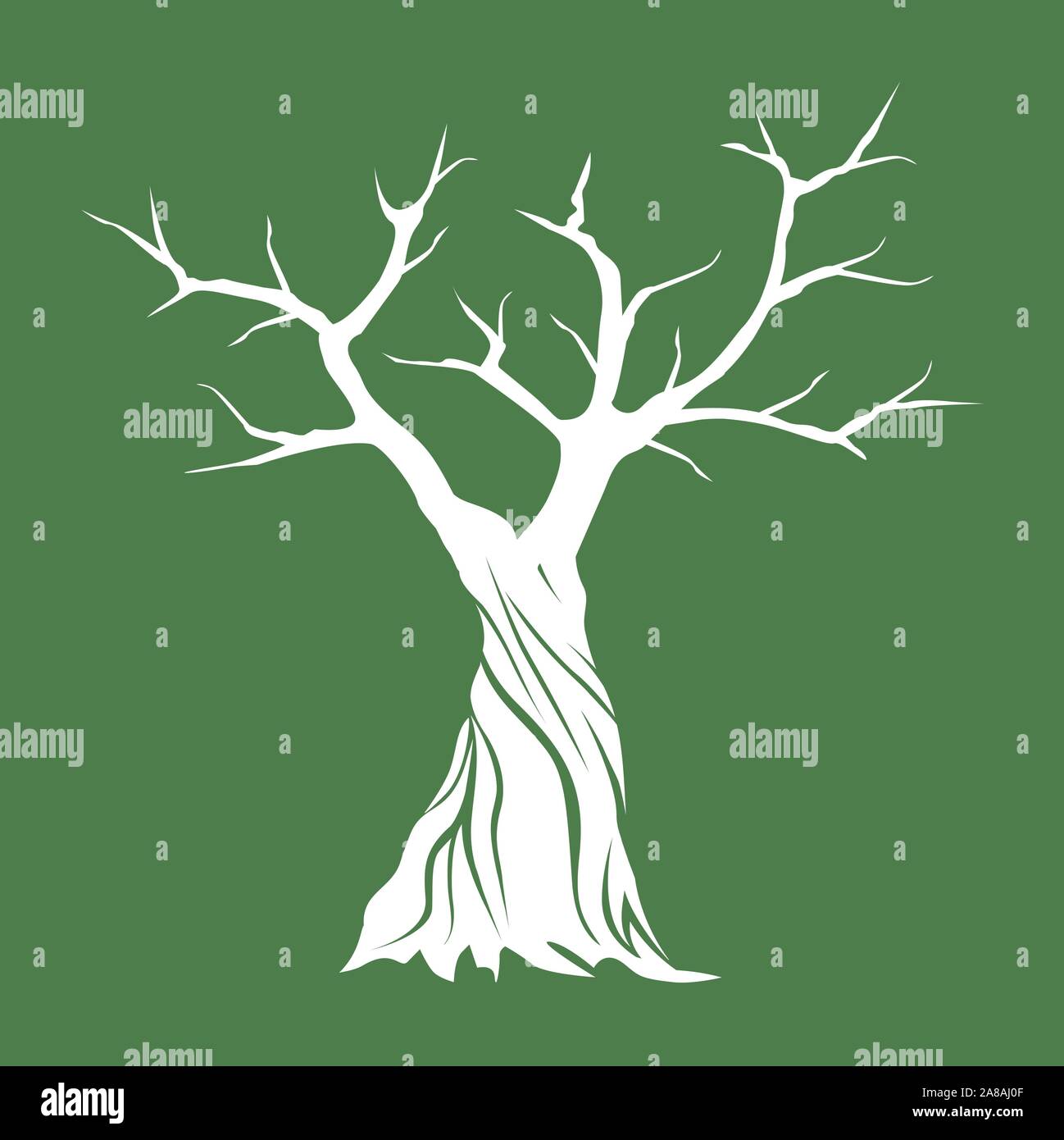 Weiß isoliert Olivenbaum auf grünem Hintergrund. Vector Illustration und Konzept. Pflanze im Garten. Stock Vektor