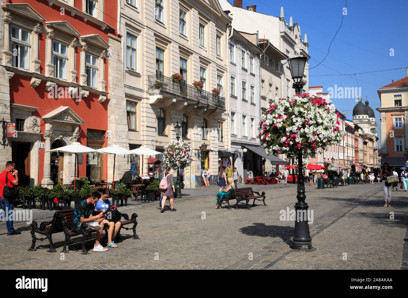 Häuser am Marktplatz Marktplatz, Lviv, Ukraine Stockfoto