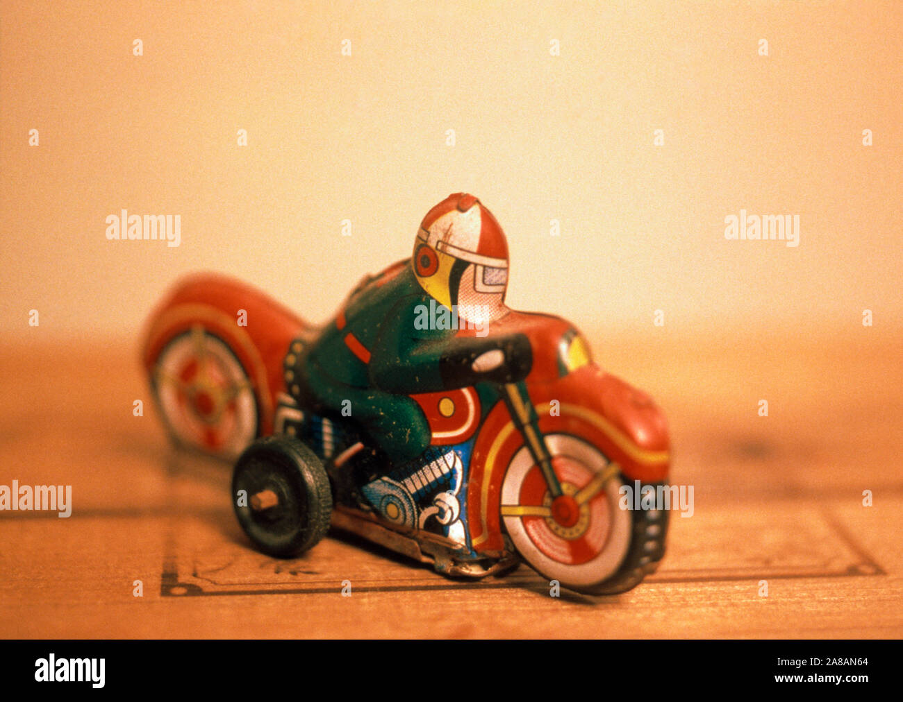 Nahaufnahme von Spielzeug Motorrad Racer Stockfoto