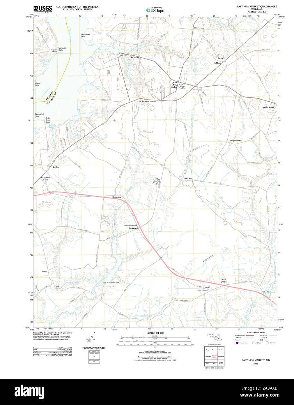 USGS TOPO Karte Maryland MD Osten Neuer Markt 20110630 TM Stockfoto