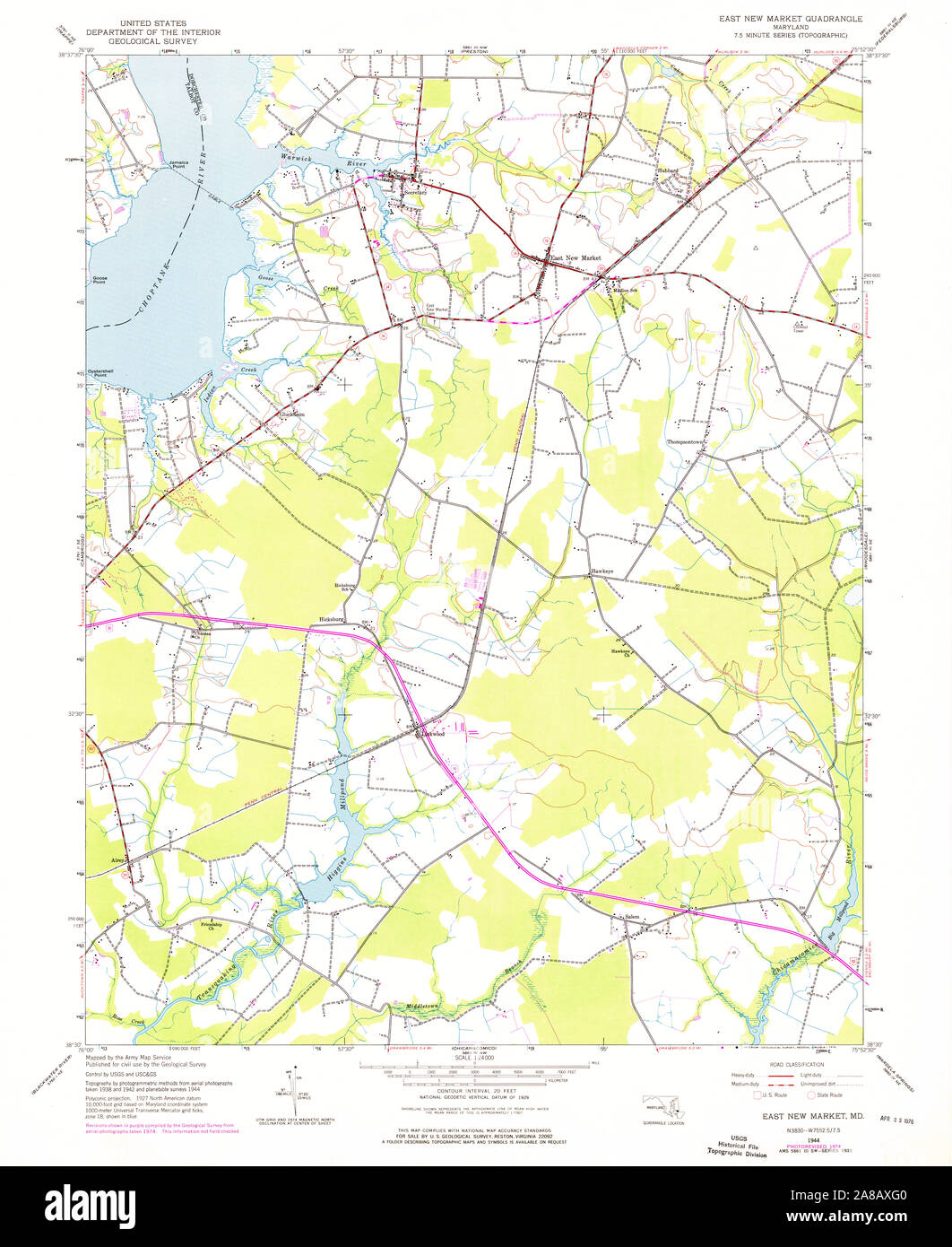 USGS TOPO Karte Maryland MD Osten Neuer Markt 1944 24000 256260 Stockfoto