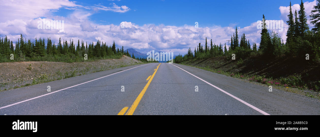 Straße, durch eine Landschaft, George Parks Highway, Alaska, USA Stockfoto