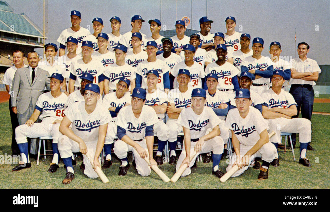 Souvenir team Foto der Los Angeles Dodgers Baseball Team 1966, das waren die Nationale Liga Meister, sondern auf die Baltimore Orioles in der 1966 World Series verloren. Stockfoto